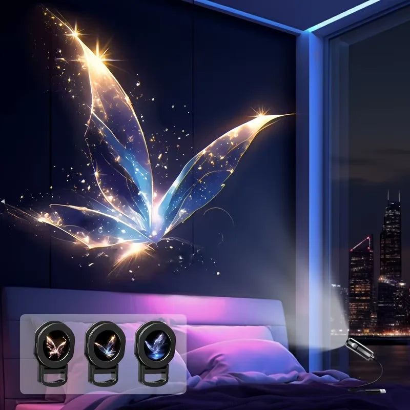 LED USB Projector Light 3/6pcs Projection Patterns- Adjustable Whale Butterfly Jellyfish Starfish Night Light Festival Gift
